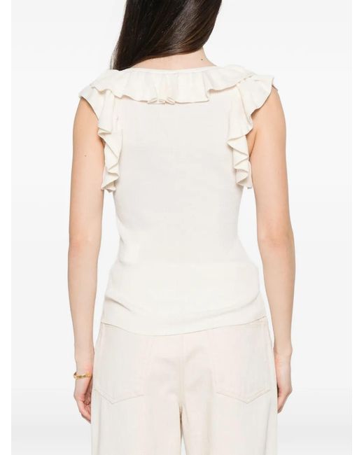Marella White Matassa Ruffled V-Neck Top