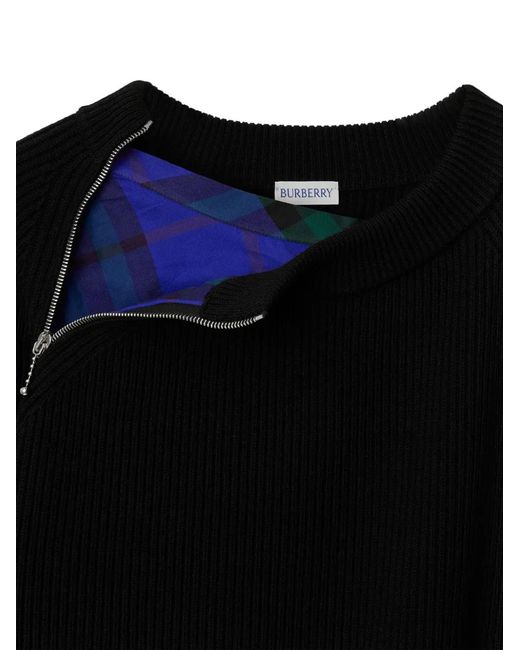 Burberry Black Zip-Detail Wool Jumper for men