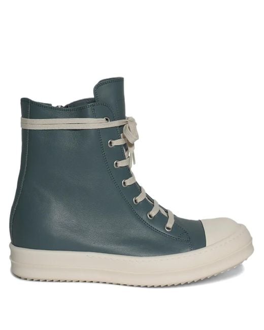 Rick Owens Blue Lace-Up Leather High-Top Sneakers