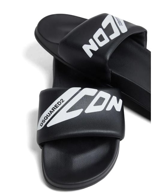 DSquared² Black Logo-Print Slides for men