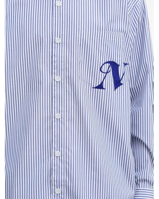 Neighborhood Blue Striped-Print Logo-Embroidered Shirt for men