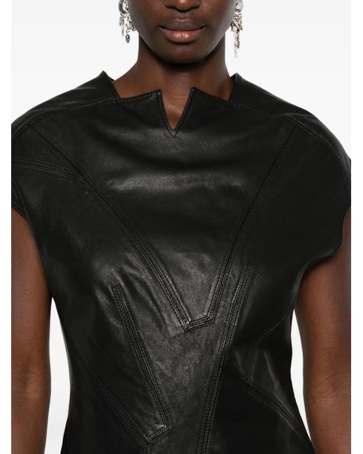 Yehuafan Black Asymmetric Leather Dress