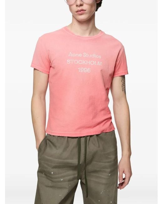 Acne Pink Fitted Logo T-Shirt