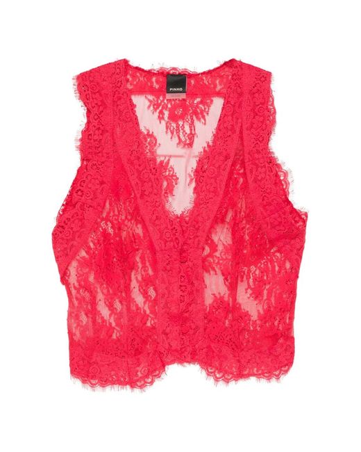 Pinko Pink Grazioso Lace-Embroidered Sleeveless Jacket