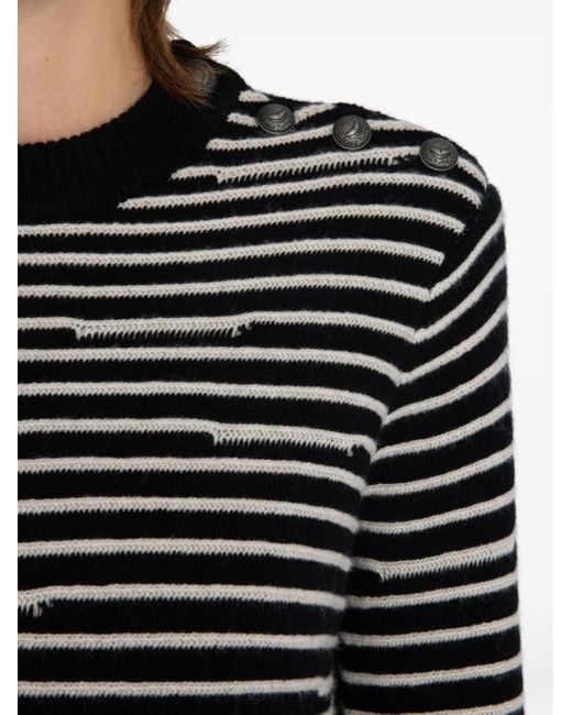 Zadig & Voltaire Black Spiky Striped Button-Detailed Sweater
