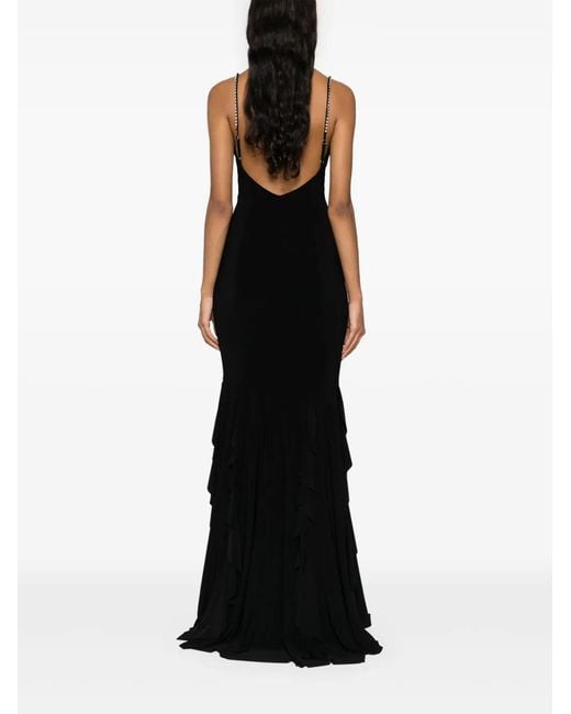 Nissa Black Ruffled Chiffon Maxi Dress