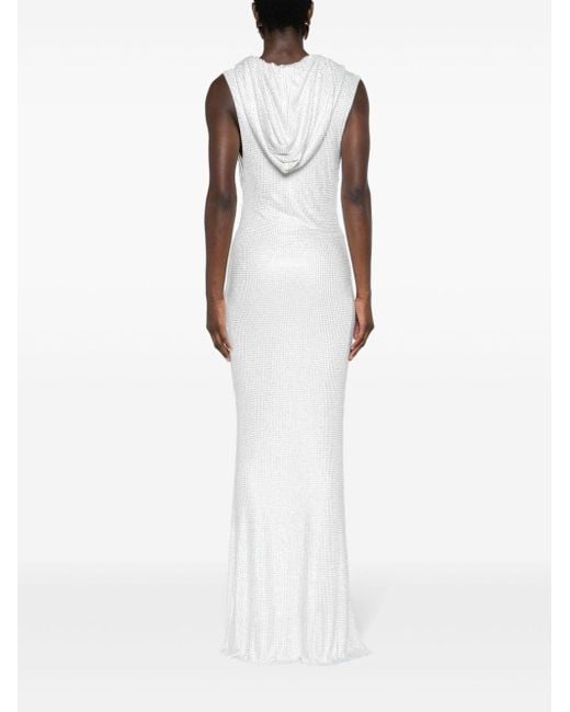 De La Vali White Manhattan Rhinestoned Maxi Dress