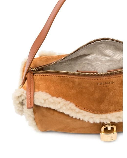 Balmain Multicolor Pulse Shearling-Trim Suede Shoulder Bag