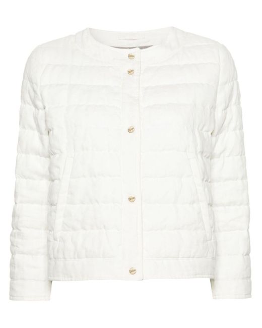 Herno White Round-neck Down Linen Jacket