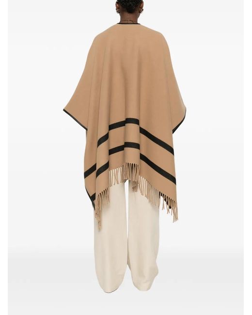 Max Mara Natural Fringed Logo-Lettering Wool Scarf