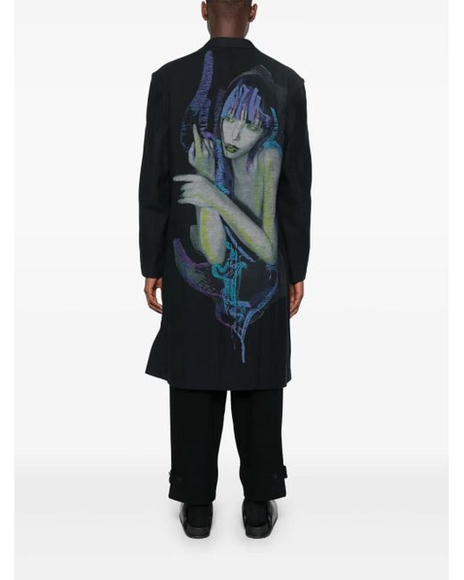 Yohji Yamamoto Black Graphic-Print Coat for men