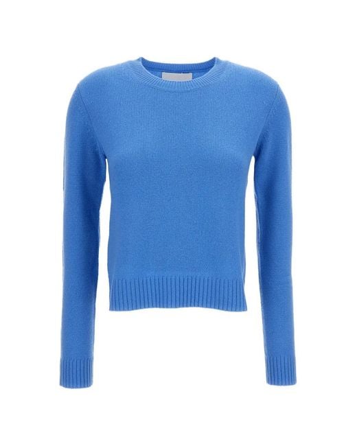 Lisa Yang Blue Plain-Knit Crew-Neck Sweater