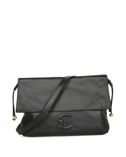 Coccinelle Gray Logo-Embossed Foldover Shoulder Bag