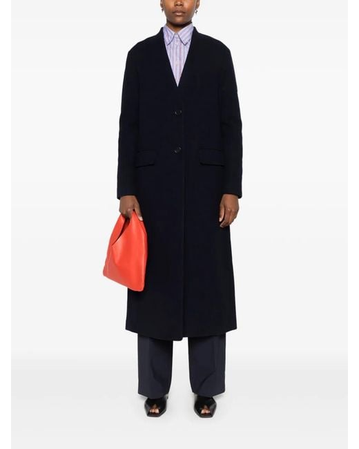 Aspesi Blue Virgin Wool-Cashmere Single-Breasted Coat