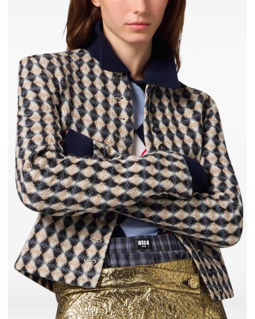 MSGM Black Diamond-Pattern Button-Up Jacket