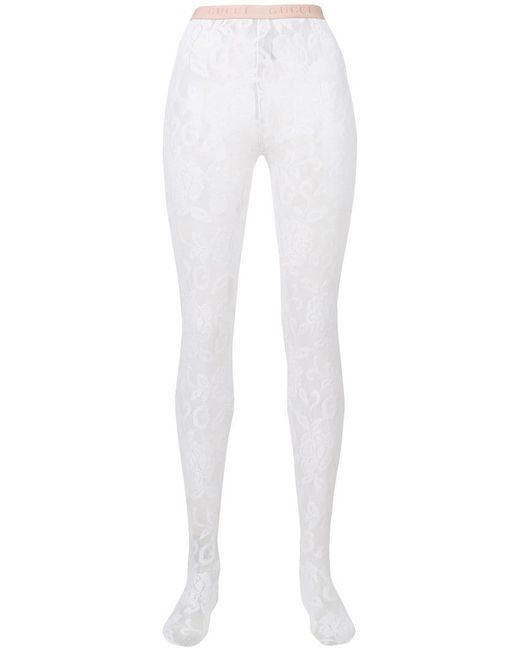 Gucci White Floral Lace Tights