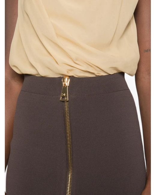 Elisabetta Franchi Brown Front-Zip Pencil Midi Skirt