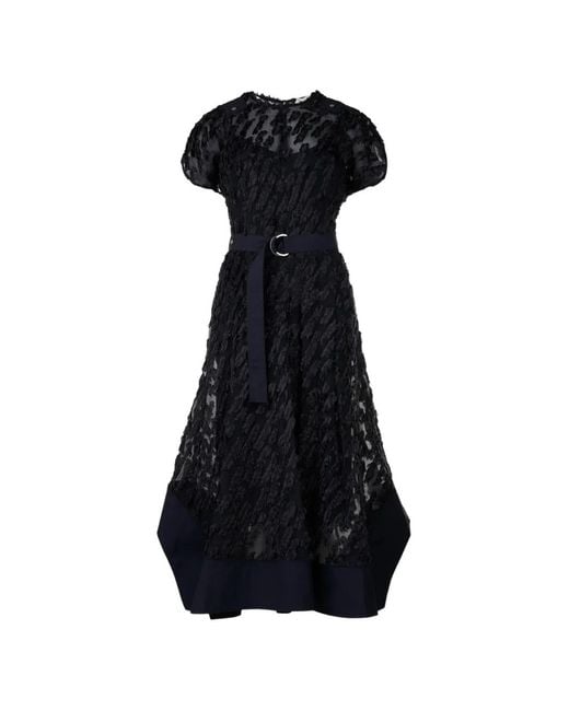 3.1 Phillip Lim Black Belted Textured-Finish Midi Dress