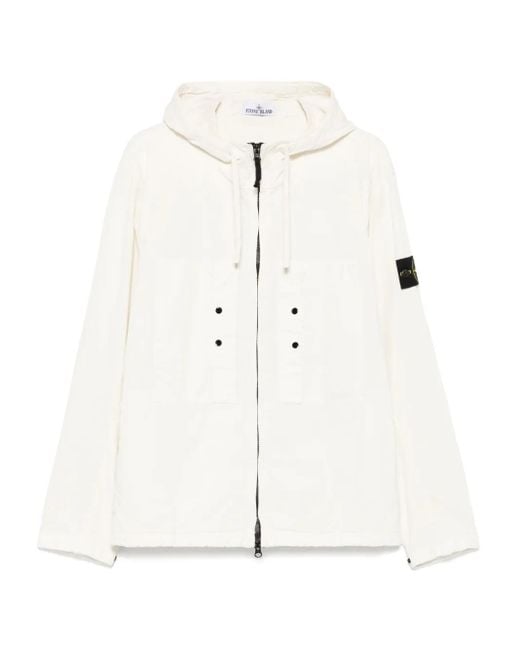 Stone Island White Hooded Jacket Supima Cotton Twill Strech-Tc for men