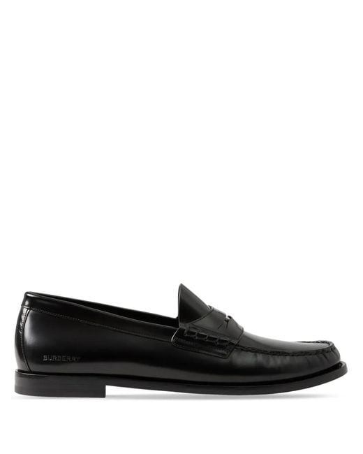Burberry Black Coin-Detailing Logo-Debossed Leather Penny Loafers for men