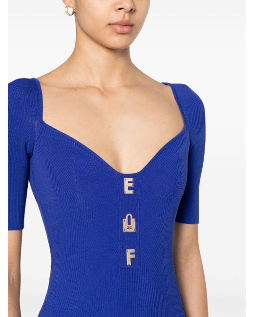 Vestido con placa del logo Elisabetta Franchi de color Blue