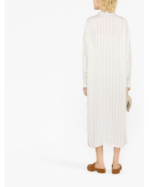 Fabiana Filippi White Striped Long-Sleeved Kaftan Dress