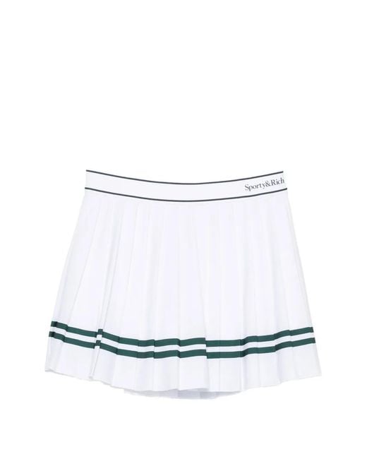 Sporty & Rich White Serif Logo Pleated Mini Skorts
