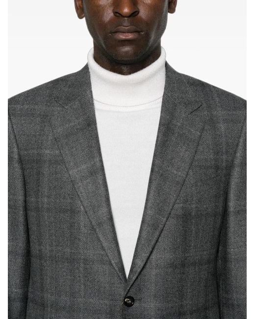 Canali Gray Check-Pattern Single-Breasted Blazer for men