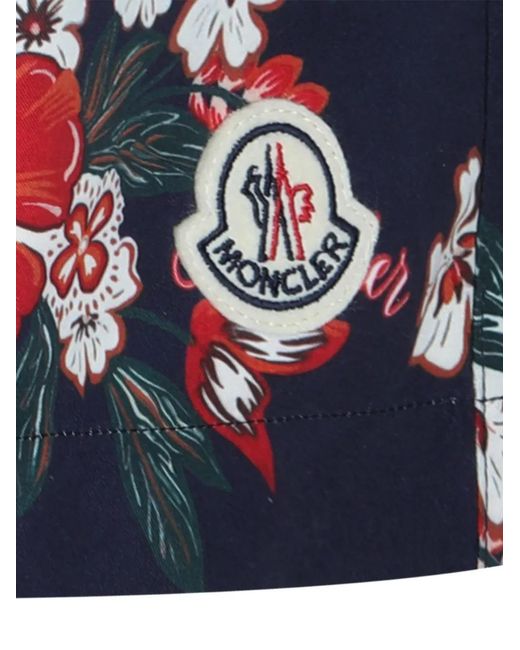 Moncler Blue Floral-Print Swim Shorts for men