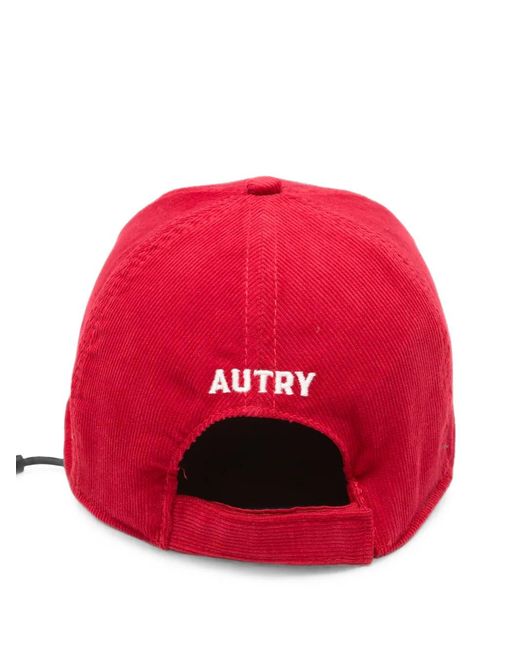 Autry Red Logo-Patch Corduroy Baseball Cap