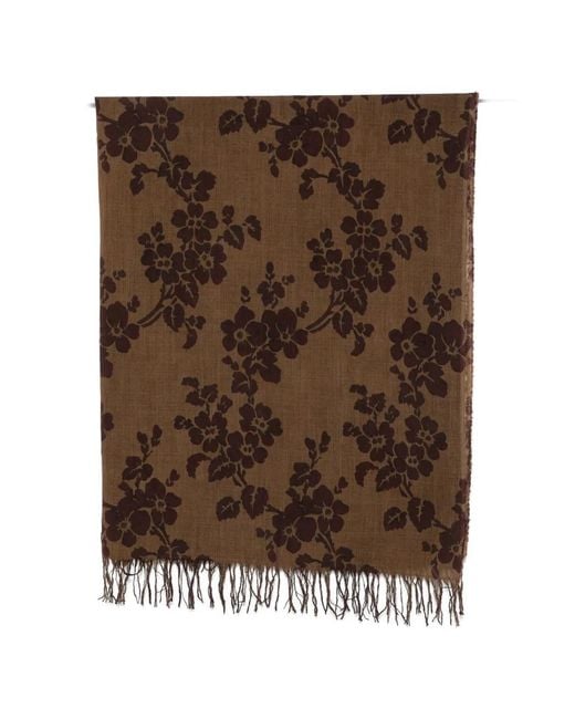Uma Wang Brown Floral-Print Fringed Scarf
