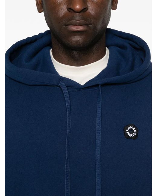 KENZO Blue Logo-Appliqué Hoodie for men
