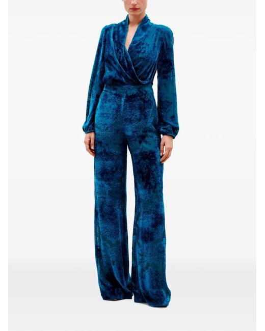 Silvia Tcherassi Blue Tea Devoré-Effect Wrap Blouse