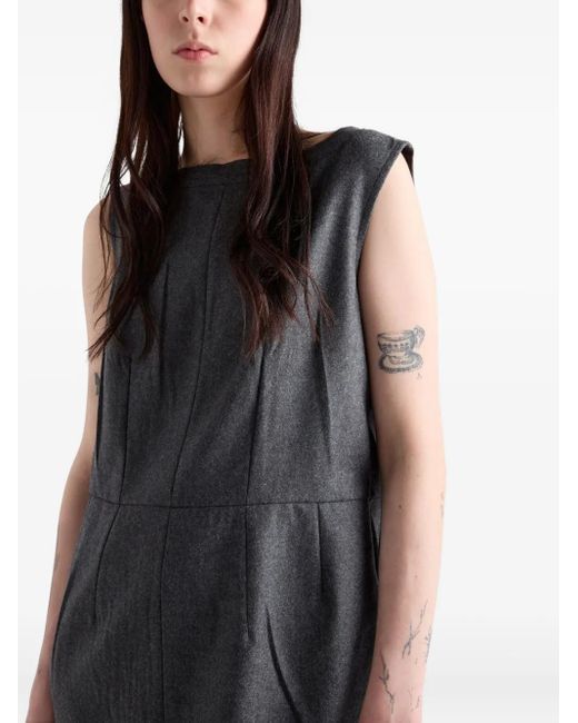 Prada Gray Boat-Neck Ribbon Dress