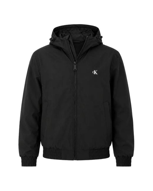 Calvin Klein Black Logo-Print Hooded Jacket for men