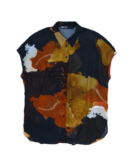 Bimba Y Lola Blue Blot Shirt With Flowing Sleeves