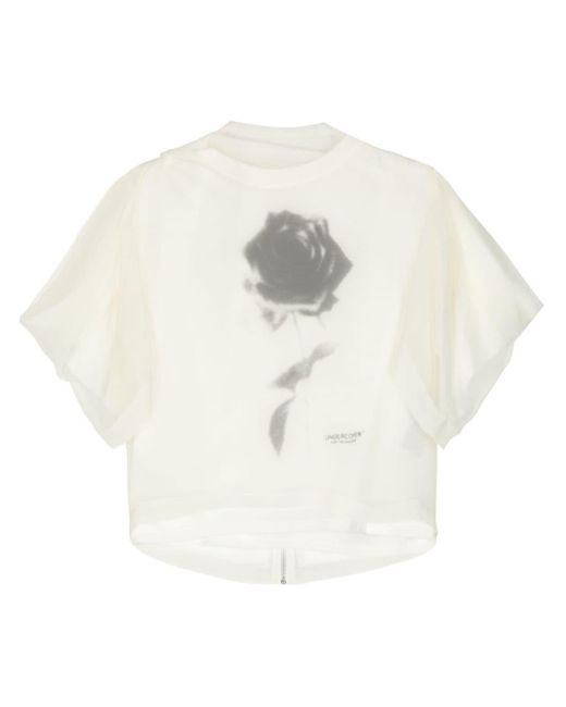 Undercover White Rose-print Layered Crop Top
