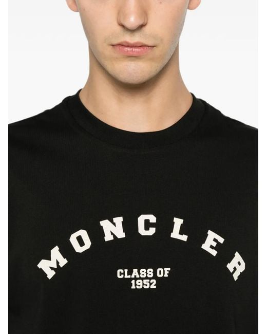 Moncler Black T-Shirt À Manches Courtes Et Logo Imprimé for men