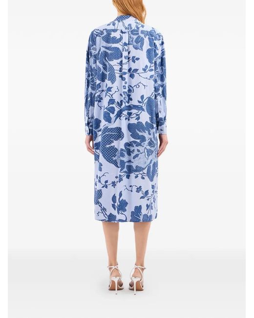 Pierre Louis Mascia Blue Rhi Floral Midi Shirt Dress