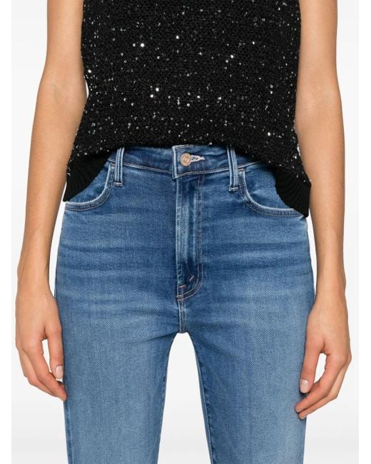 Mother Blue Halbhohe The Hustler Ankle Fray Bootcut-Jeans