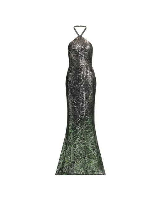 Elie Saab Green Sequin-Embellished Halter-Neck Maxi Dress