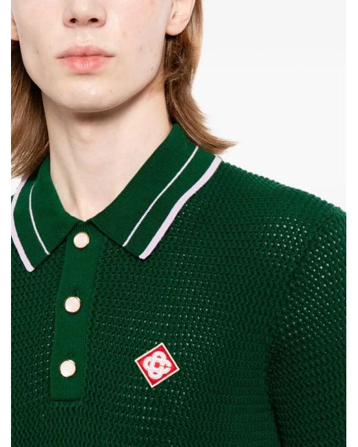 Casablanca Green Mock Mini Crochet Polo for men
