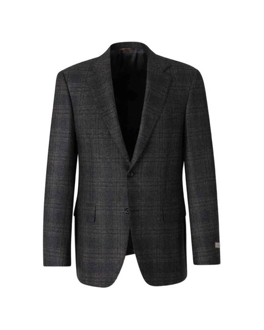 Canali Black Single-Breasted Check-Pattern Blazer for men