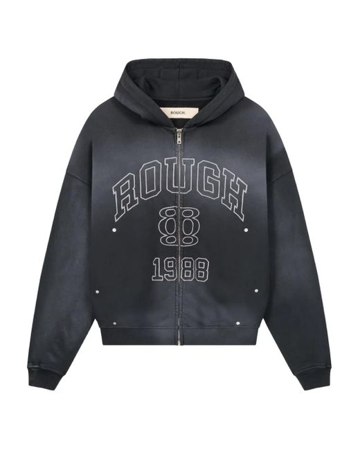 ROUGH Black Graphic Zip-Up Hoodie for men