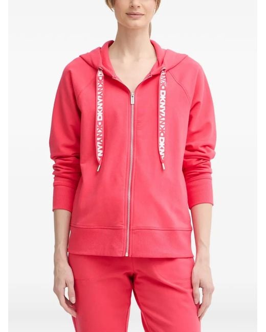 DKNY Red Logo-Print Drawstring Zip-Up Hoodie
