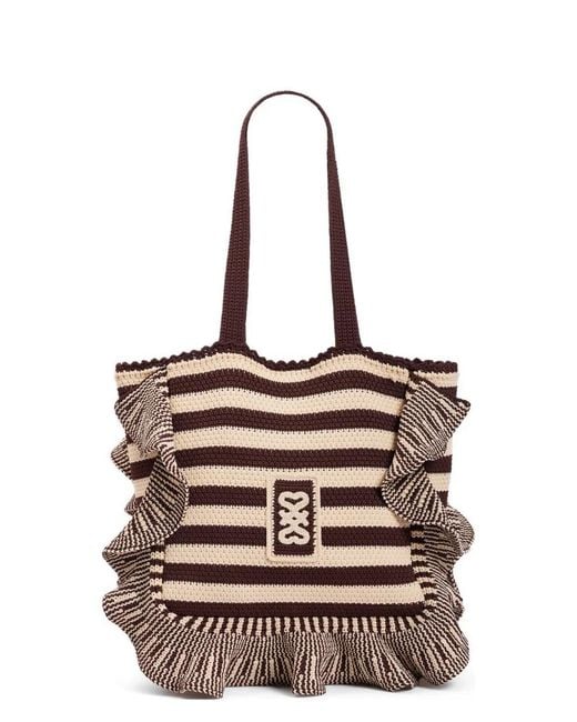 Sandro White Striped Crochet Bag