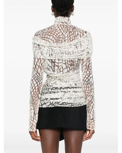 Mugler White Abstract-Print Ruched Top
