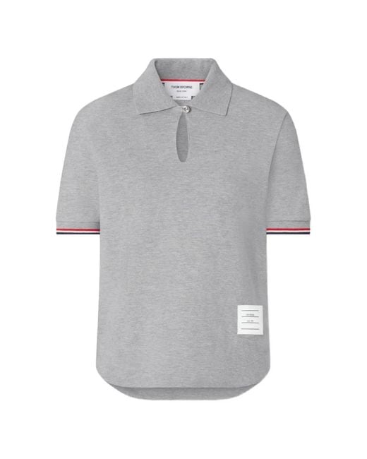 Thom Browne Gray Keyhole Piqué Polo Shirt