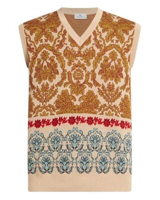Etro Brown Jacquard-Pattern Waistcoat for men