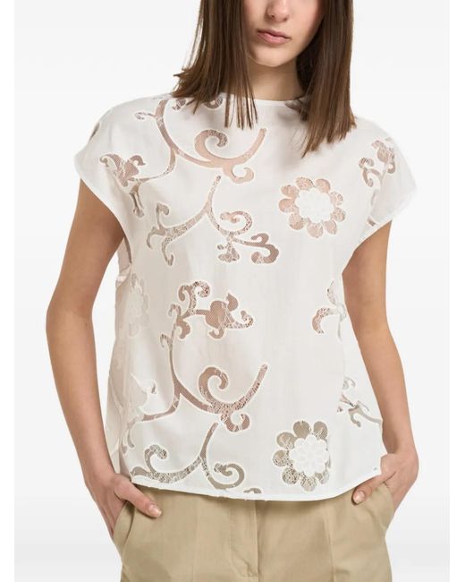 Semicouture White Andrea Lace-Insert Cut-Out Shirt